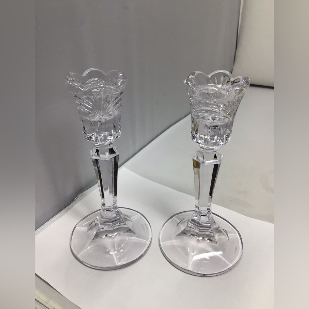Waterford “Marquis” clear crystal candle stick holder a pair